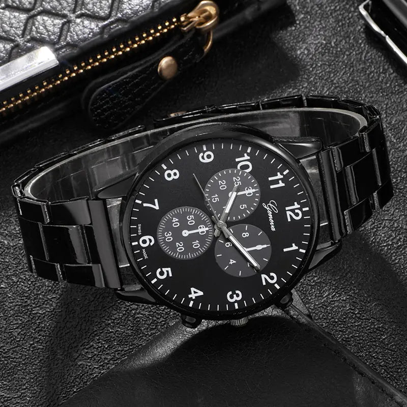 3PCS Men's Fashion Business Watches with Necklace Set