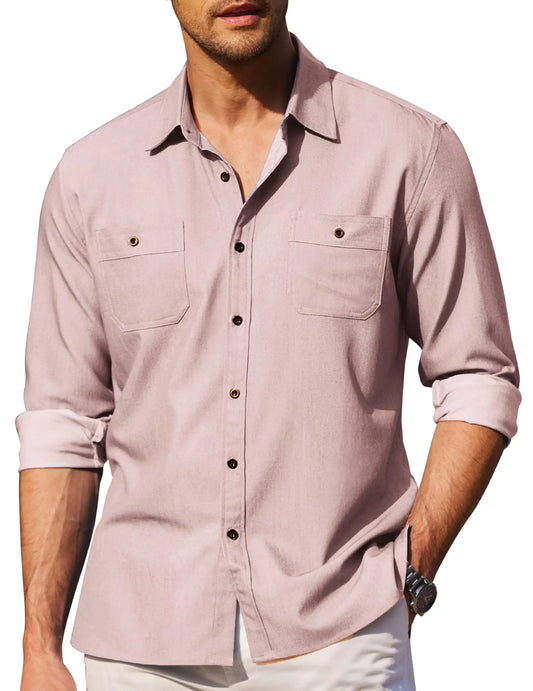 COOFANDY Mens Casual Button Down Shirts Long Sleeve Wrinkle Free Untucked Dress Shirts Pink