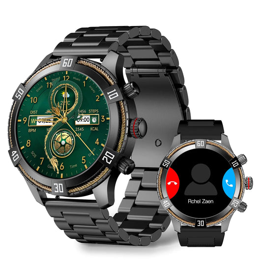 OHUGNA Smart Watch for Men Bluetooth Answer/Make Call 1.43" AMOLED Display Luxury Smartwatch Fitness Tracker with 100+ Sport Modes Heart Rate/Sleep Monitor for iOS Android 2 Watch Bands (Black)