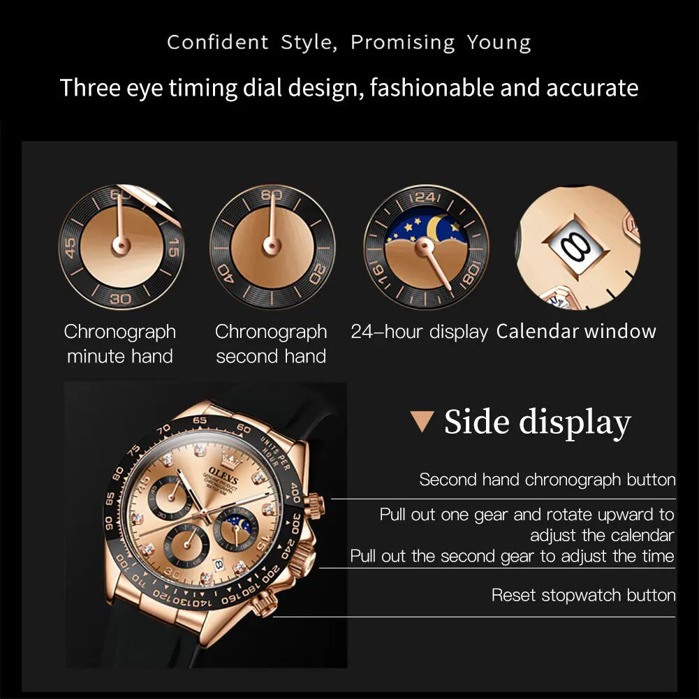 OLEVS Luxury Waterproof Quartz Men's Chronograph Watch