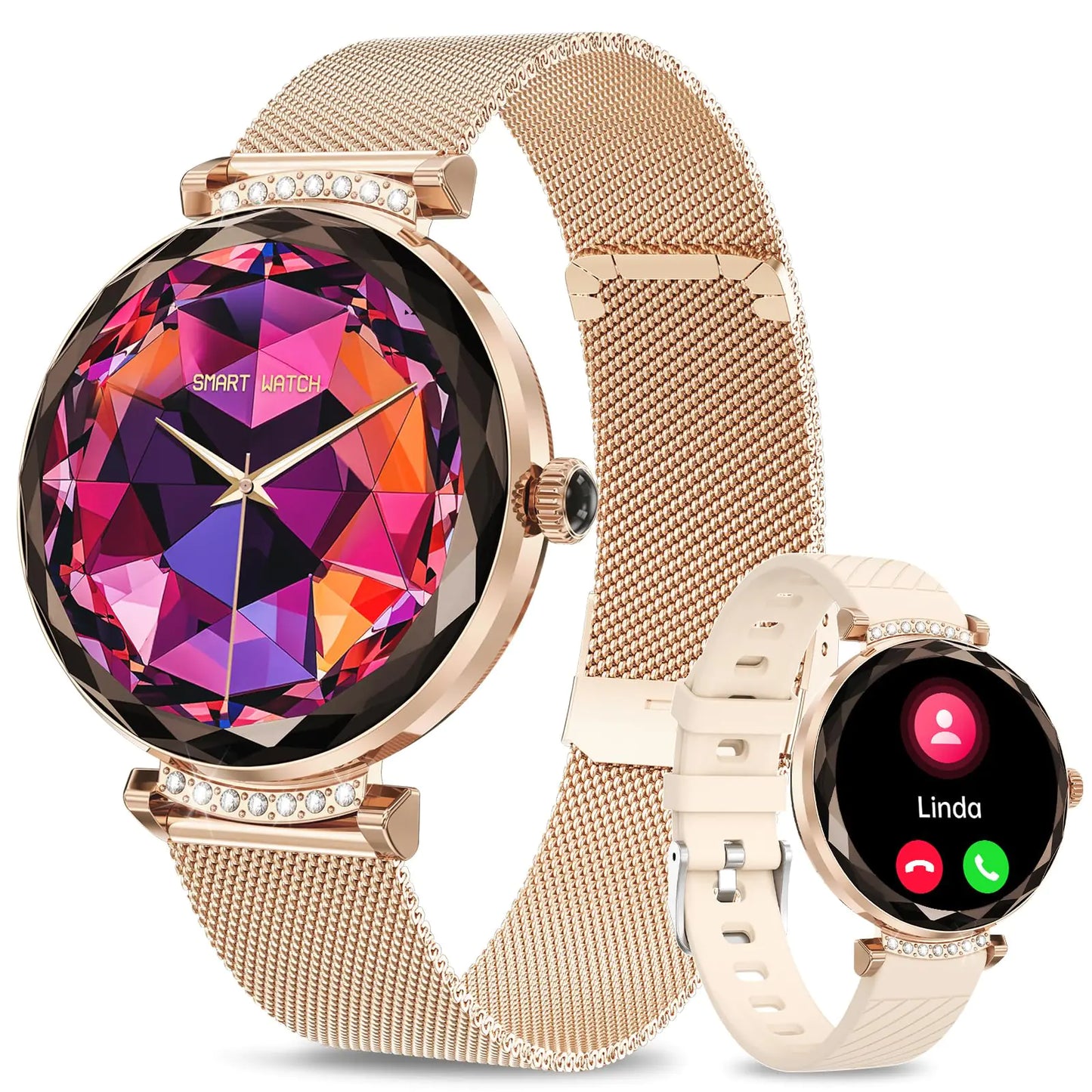 Smart Watches for Women(Answer/Make Call)1.19" AMOLED Fitness Watch Heart Rate Sleep Blood Pressure Monitor IP68 Waterproof100+ Sports Modes Fitness Tracker Smartwatch for iOS Android -Rose Gold